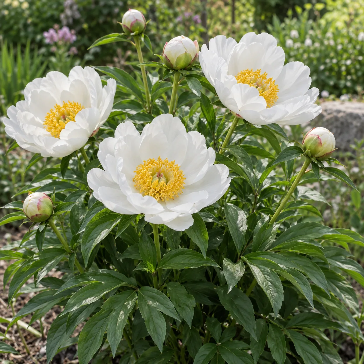 Pivónia bielokvetá (Paeonia lactiflora) – kvitnúci trs s bielymi kvetmi