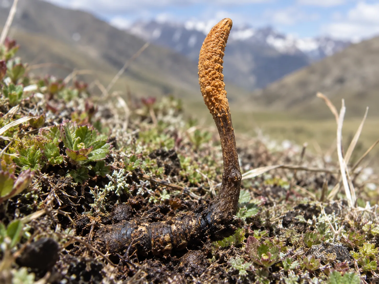 Žezlovka čínska (Ophiocordyceps sinensis) na horskej lúke