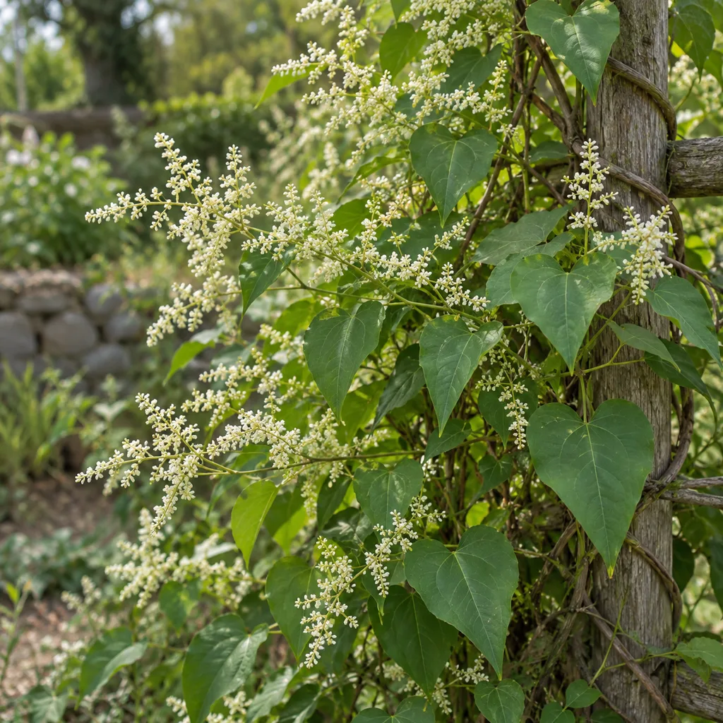 Pohánkovec mnohokvetý (Reynoutria multiflora) s bielymi metlinami