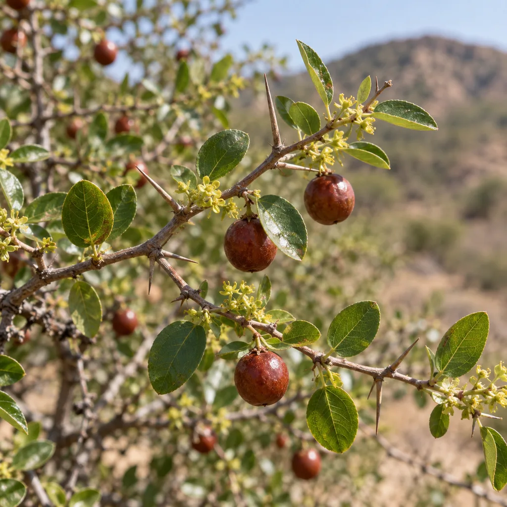 Ziziphus spinosa – tŕnitý ker s plodmi